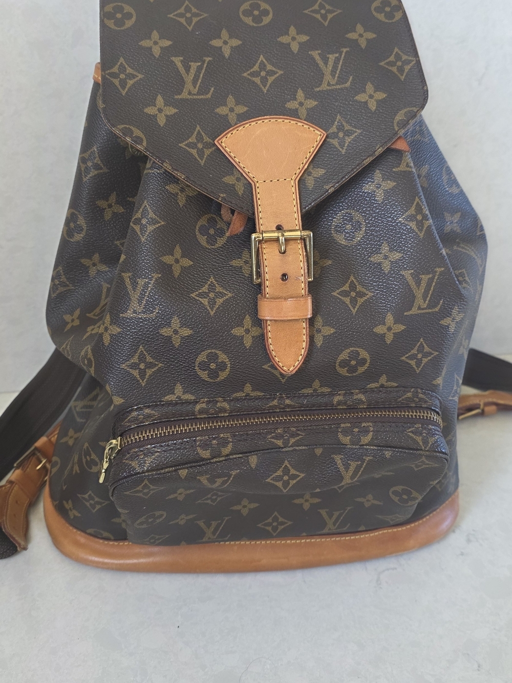 Louis Vuitton Monogram Canvas Backpack with Tan Leather Trim